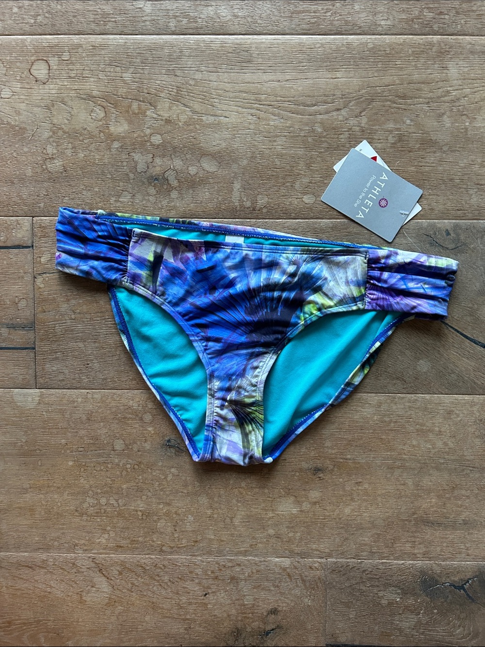 Athleta Purple & Aqua Tropical Print Bikini Bottoms